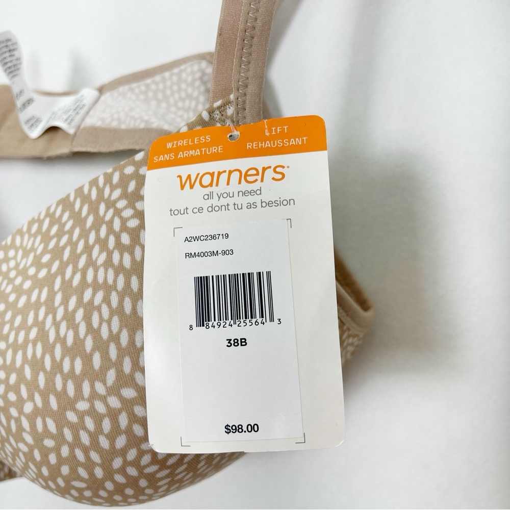 Warner's Invisible Wire Free T-Shirt Bra Light Beige Lined Printed Size 38B - Picture 7 of 8